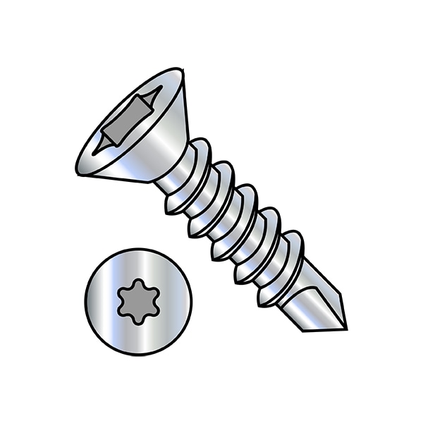 Self-Drilling Screw, 1/4"-14 x 6 in, Zinc Plated Steel Flat Head Torx Drive, 300 PK