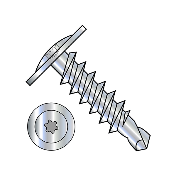 Self-Drilling Screw, 1/4"-14 x 3/4 in, Zinc Plated Steel Truss Head Torx Drive, 2000 PK