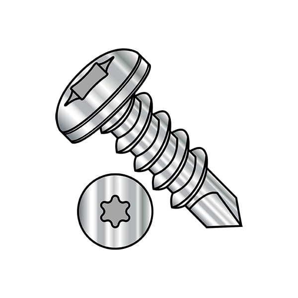 Self-Drilling Screw, 1/4"-14 x 3/4 in, 18-8 Stainless Steel Pan Head Torx Drive, 500 PK