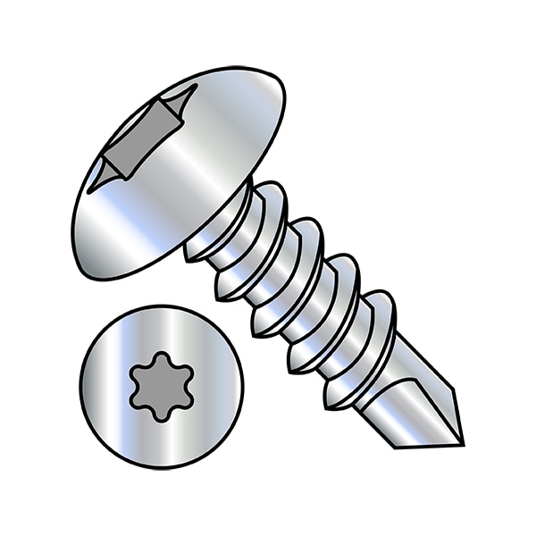 Self-Drilling Screw, 1/4"-14 x 3/4 in, Zinc Plated Steel Truss Head Torx Drive, 3000 PK