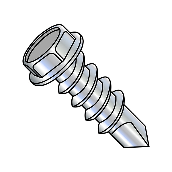 Self-Drilling Screw, 1/4"-14 x 7/8 in, Zinc Plated Steel Flange Hex Head External Hex Drive