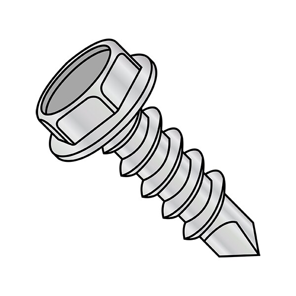 Self-Drilling Screw, 1/4"-14 x 7/8 in, Zinc Plated Steel Flange Hex Head External Hex Drive