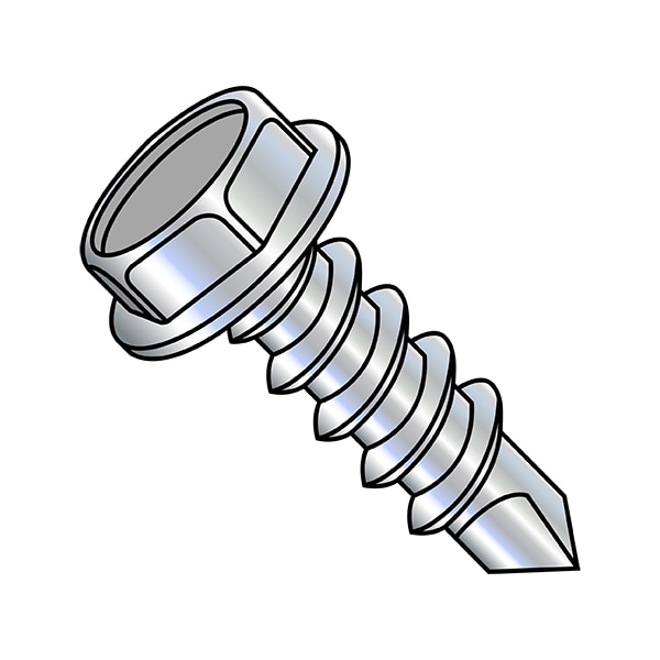 Self-Drilling Screw, 1/4"-14 x 7/8 in, Zinc Plated Steel Flange Hex Head External Hex Drive