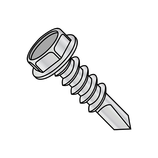 Self-Drilling Screw, #12-14 x 7/8 in, Zinc Plated Steel Flange Hex Head External Hex Drive, 5000 PK