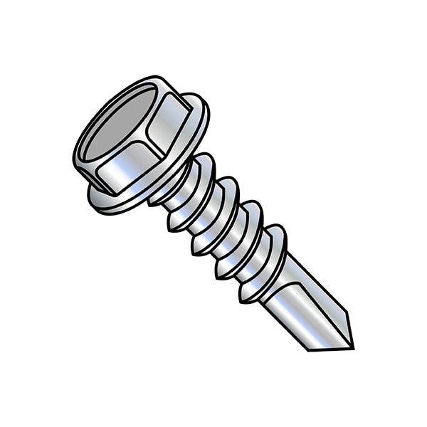 Self-Drilling Screw, 5/16"-12 x 1 in, Zinc Plated Steel Flange Hex Head External Hex Drive, 1000 PK