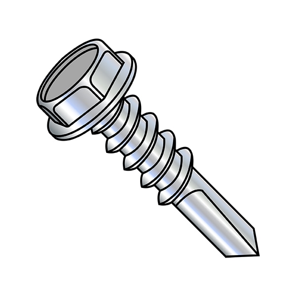 Self-Drilling Screw, 5/16"-12 x 2 in, Zinc Plated Steel Flange Hex Head External Hex Drive, 600 PK