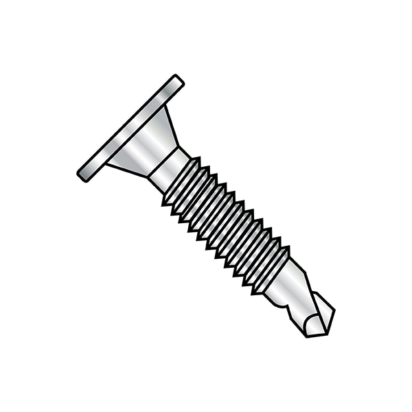 Self-Drilling Screw, 1/4"-20 x 3/4 in, Plain 410 Stainless Steel Wafer Head Phillips Drive, 1000 PK