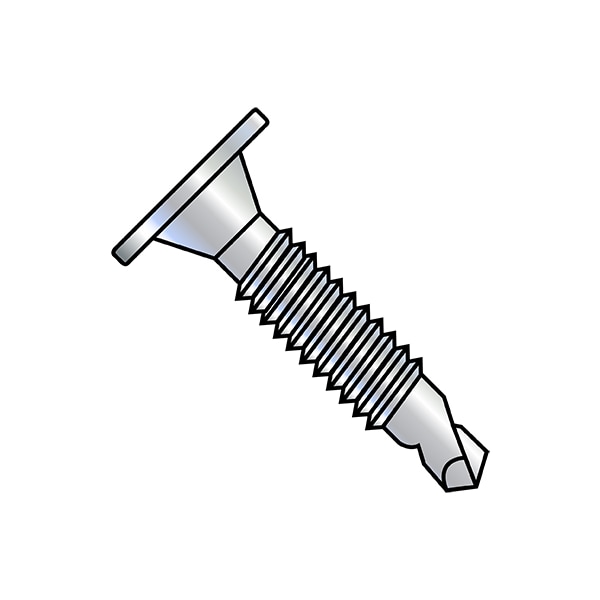 Self-Drilling Screw, #10-24 x 2-1/4 in, Zinc Plated Steel Wafer Head Phillips Drive, 2000 PK