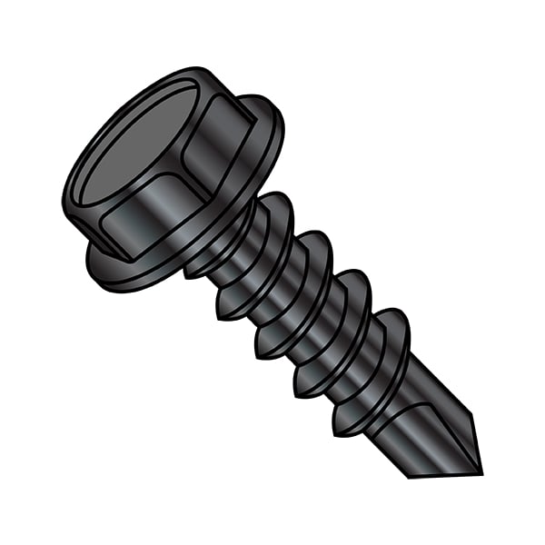 Self-Drilling Screw, 5/16"-12 x 3/4 in, Zinc Black Steel Flange Hex Head External Hex Drive