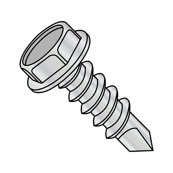 Self-Drilling Screw, 1/4"-14 x 7/8 in, Zinc Plated Steel Flange Hex Head External Hex Drive