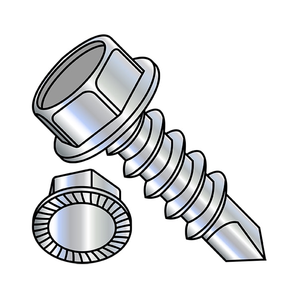 Self-Drilling Screw, #10-16 x 3/4 in, Zinc Plated Steel Flange Hex Head External Hex Drive, 5000 PK