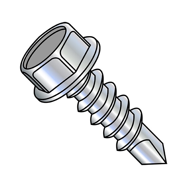 Self-Drilling Screw, #10-16 x 2 in, Zinc Plated Steel Flange Hex Head External Hex Drive, 1500 PK
