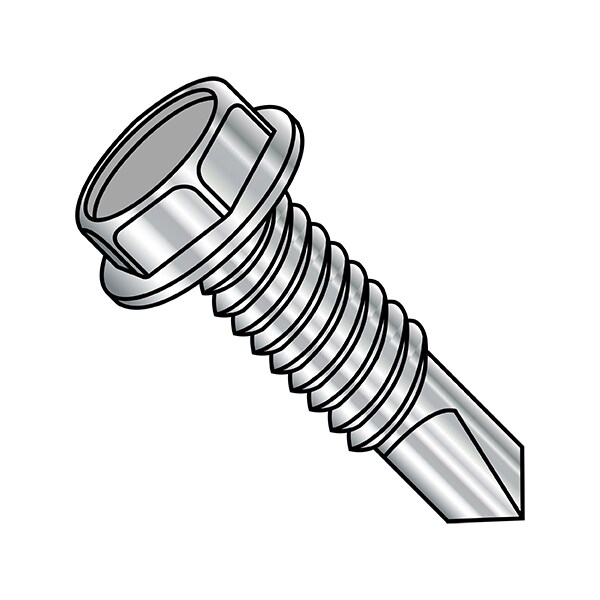 Self-Drilling Screw, #12-24 x 1/2 in, Plain 18-8 Stainless Steel Flange Hex Head External Hex Drive
