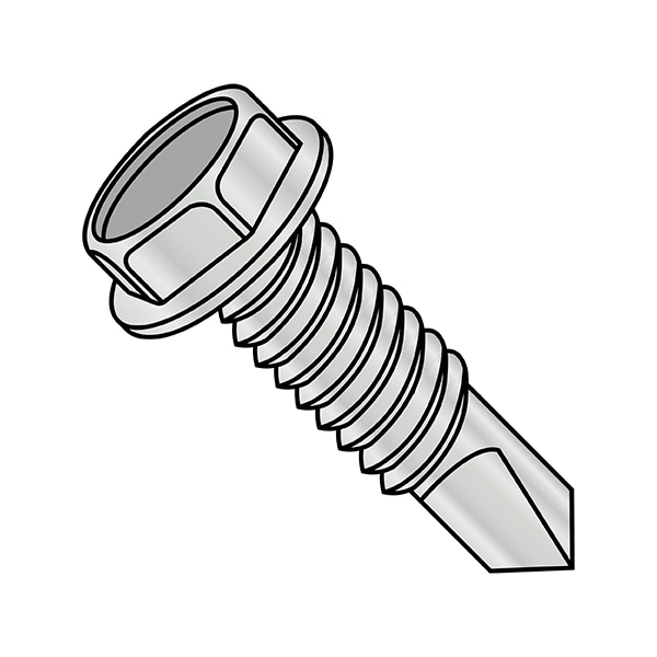 Self-Drilling Screw, #10-24 x 5/8 in, Zinc Plated Steel Flange Hex Head External Hex Drive, 6000 PK