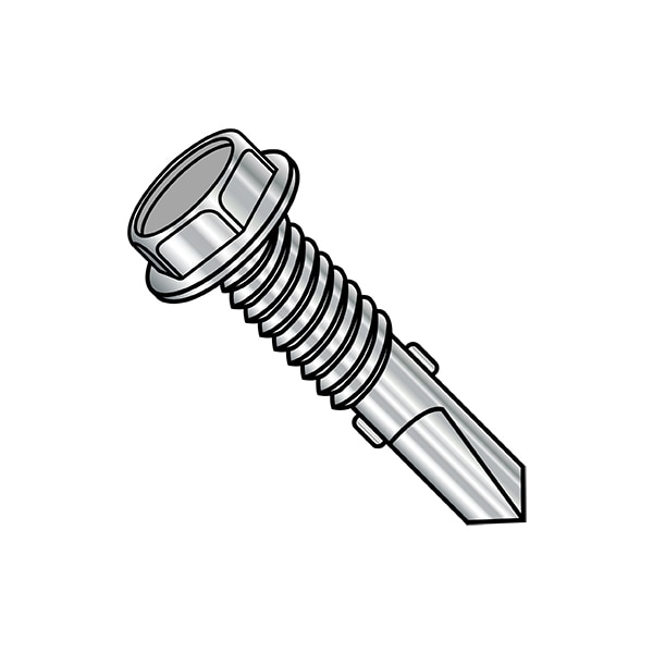 Self-Drilling Screw, #12-24 x 7/8 in, Plain Stainless Steel Flange Hex Head External Hex Drive