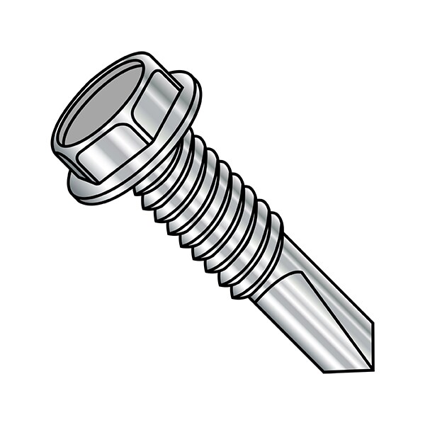 Self-Drilling Screw, #12-24 x 7/8 in, Plain Stainless Steel Flange Hex Head External Hex Drive