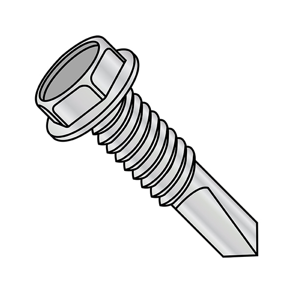 Self-Drilling Screw, 1/4"-20 x 1-1/2 in, Zinc Plated Steel Flange Hex Head External Hex Drive