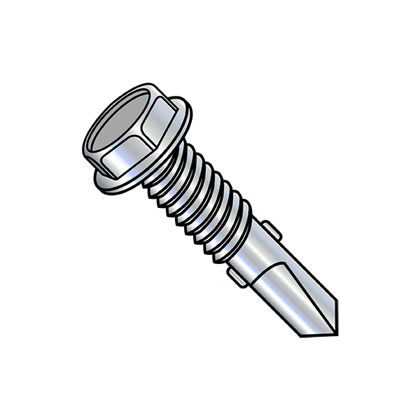 Self-Drilling Screw, 1/4"-20 x 2 in, Zinc Plated Steel Flange Hex Head External Hex Drive, 900 PK