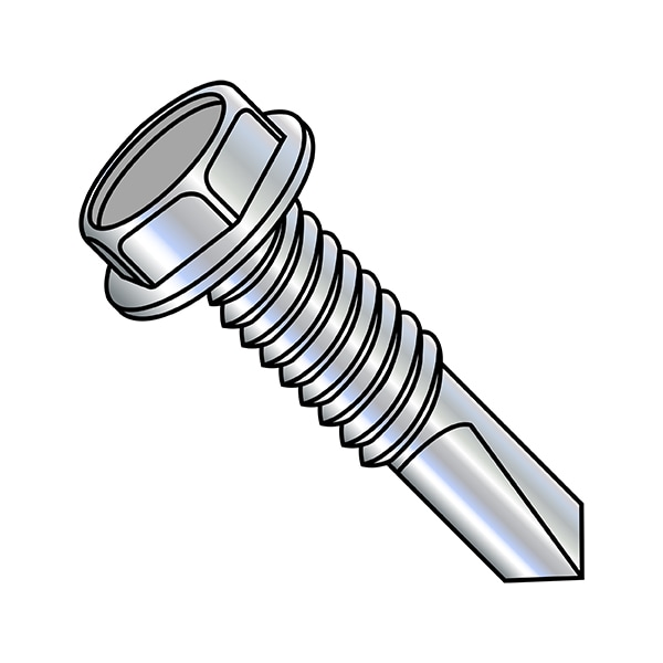 Self-Drilling Screw, 1/4"-20 x 1-1/2 in, Zinc Plated Steel Flange Hex Head External Hex Drive