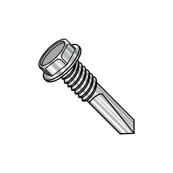 Self-Drilling Screw, #12-24 x 2 in, Plain Finish, 900 PK Flange Hex Head External Hex Drive