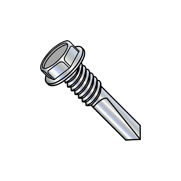Self-Drilling Screw, 1/4"-20 x 1 in, Zinc Plated Steel Flange Hex Head External Hex Drive, 1000 PK