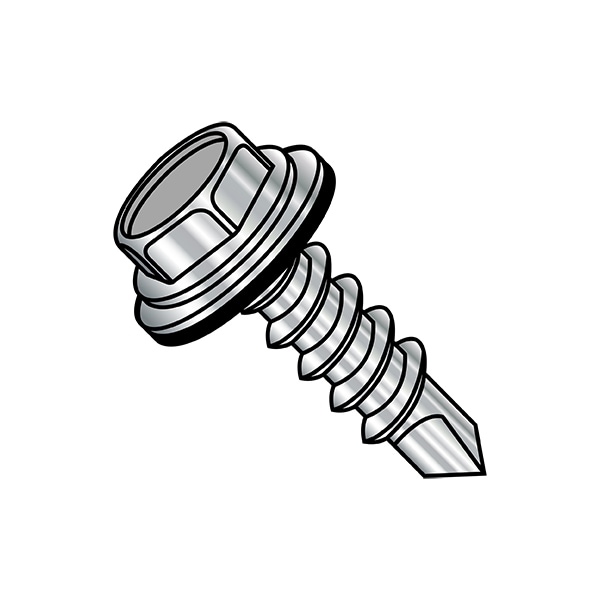 Self-Drilling Screw, 1/4"-14 x 3/4 in, Plain 18-8 Stainless Steel Flange Hex Head 1000 PK