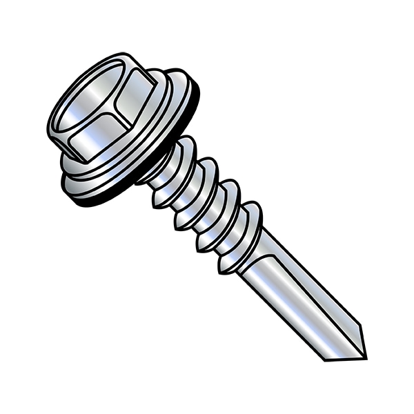Self-Drilling Screw, #12-14 x 3 in, Zinc Plated Steel Flange Hex Head External Hex Drive, 750 PK