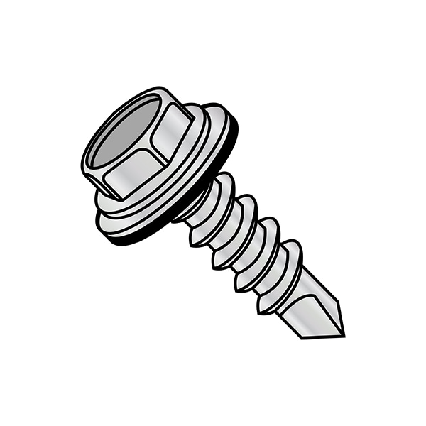 Self-Drilling Screw, 1/4"-14 x 3/4 in, Zinc Plated Steel Flange Hex Head External Hex Drive