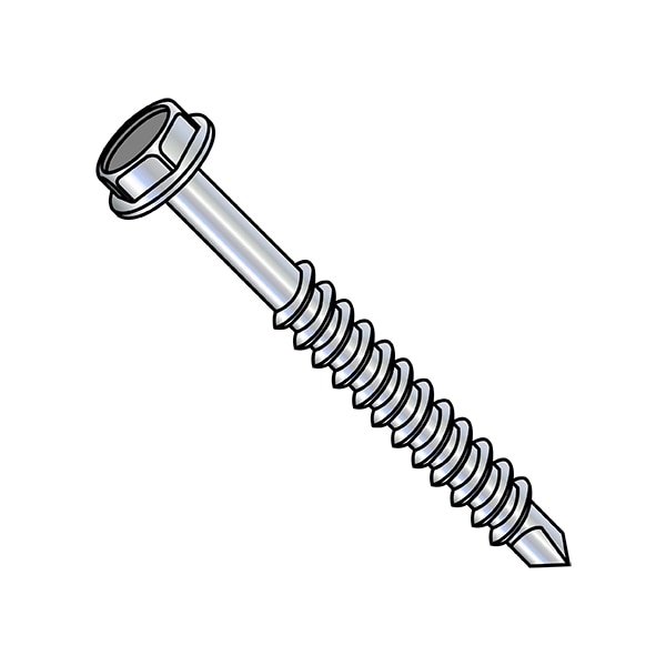 Self-Drilling Screw, 1/4"-14 x 7 in, Zinc Plated Steel Flange Hex Head External Hex Drive, 400 PK