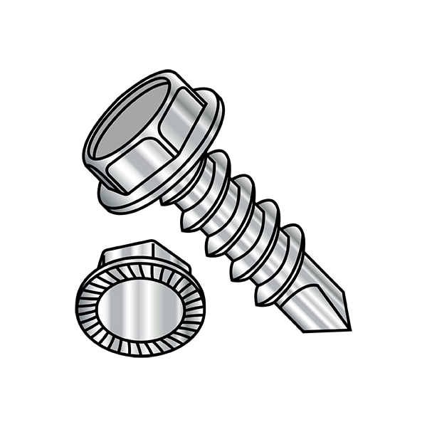 Self-Drilling Screw, 1/4"-14 x 3/4 in, Plain 18-8 Stainless Steel Flange Hex Head 600 PK