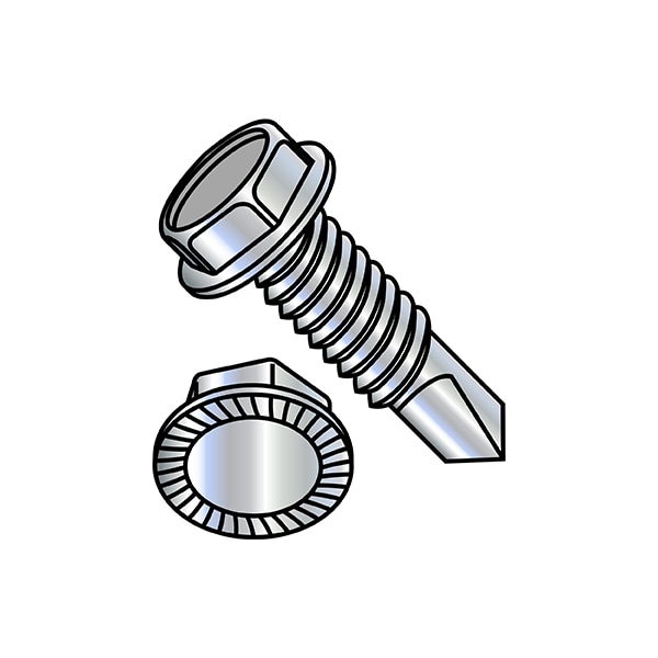 Self-Drilling Screw, 1/4"-20 x 7/8 in, Zinc Plated Steel Flange Hex Head External Hex Drive