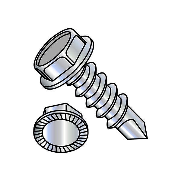 Self-Drilling Screw, 5/16"-12 x 2 in, Zinc Plated Steel Flange Hex Head External Hex Drive, 600 PK