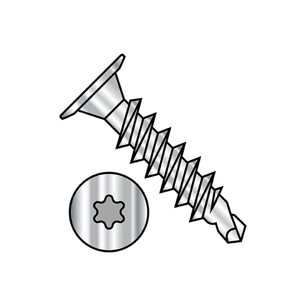 Self-Drilling Screw, #10-16 x 3/4 in, Plain 18-8 Stainless Steel Wafer Head Torx Drive, 2500 PK