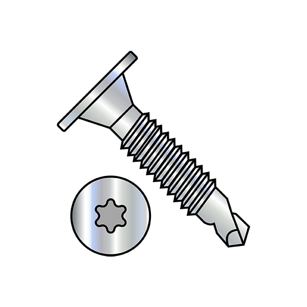 Self-Drilling Screw, #10-24 x 3/4 in, Zinc Plated Steel Wafer Head Torx Drive, 5000 PK