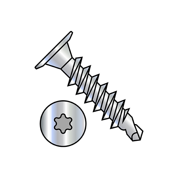 Self-Drilling Screw, #10-16 x 3/4 in, Zinc Plated Steel Wafer Head Torx Drive, 5000 PK