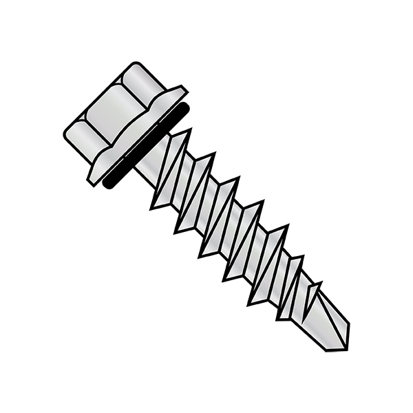 Self-Drilling Screw, 1/4"-14 x 7/8 in, Zinc Plated Steel Flange Hex Head External Hex Drive
