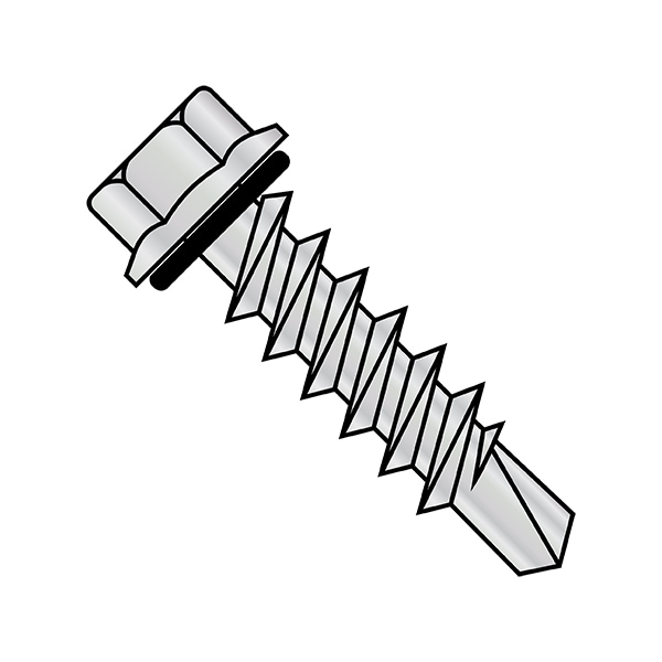 Self-Drilling Screw, 1/4"-14 x 3/4 in, Zinc Plated Steel Flange Hex Head External Hex Drive