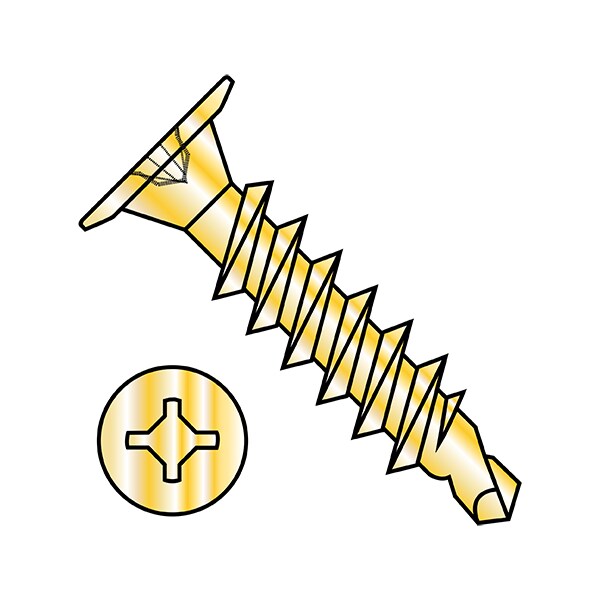 Self-Drilling Screw, #10-16 x 3/4 in, Zinc Yellow Plated Steel Wafer Head Square Drive, 3000 PK