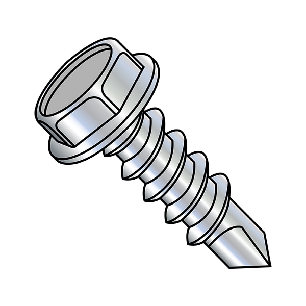 Self-Drilling Screw, 5/16"-12 x 2 in, Zinc Plated Steel Flange Hex Head External Hex Drive, 600 PK