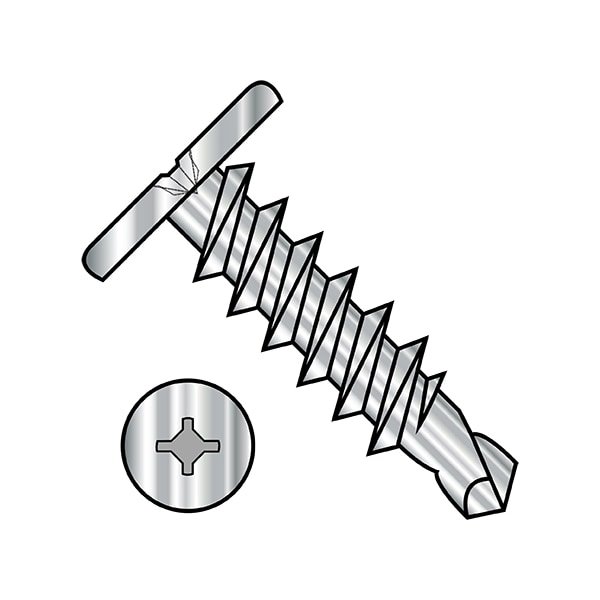 Self-Drilling Screw, 1/4"-14 x 1 in, Plain 410 Stainless Steel Pancake Head Square Drive, 400 PK