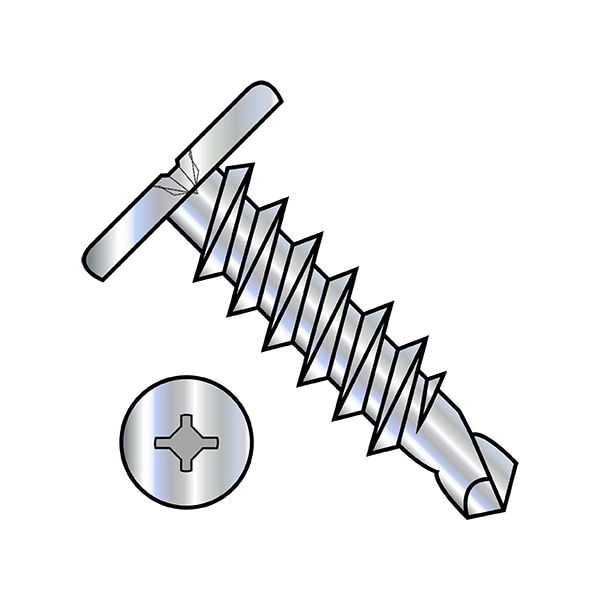 Self-Drilling Screw, 1/4"-14 x 1 in, Zinc Plated Steel Pan Head Square Drive, 1000 PK