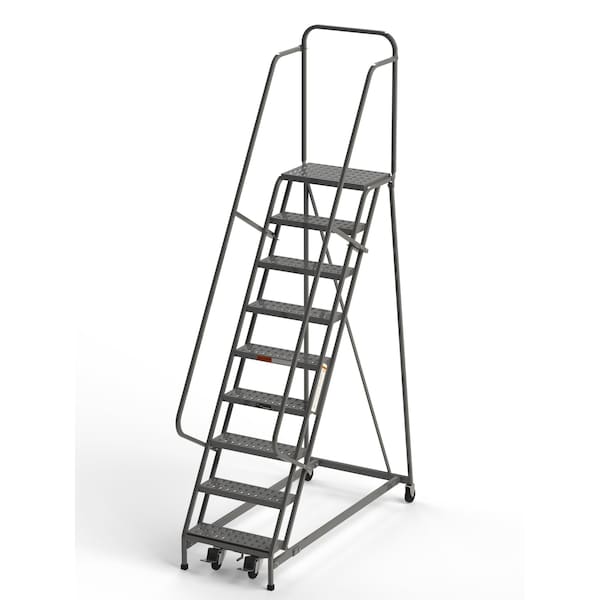 Rolling Ladder, 9 Steps, 30"W Serrated Tread, Square Tube, 450 lbs. Capacity