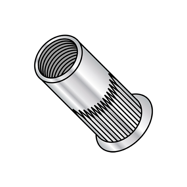Rivet Nut, 1/4"-20 Thread Size, 0.445 in - 0.465 in Flange Dia., .590 in - .610 in L, Aluminum
