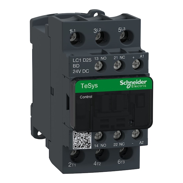 IEC Magnetic Contactor, 1NC/1NO, 24V DC, 3 P, Non-Reversing, Screw Clamp