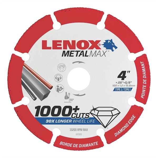 Lenox Metal Max Die Grinder Diamond Cutoff Wheel 4"X3/8"