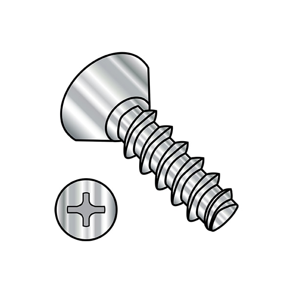 Thread Forming Screw, #8-16 x 3/8 in, Wax 18-8 Stainless Steel Flat Head Phillips Drive, 5000 PK