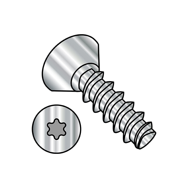 Thread Forming Screw, #6-19 x 1/4 in, Wax Stainless Steel Flat Head Torx Drive, 5000 PK