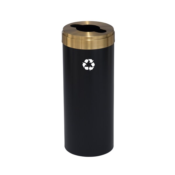 12 gal Round Recycling Bin, Satin Black/Satin Brass