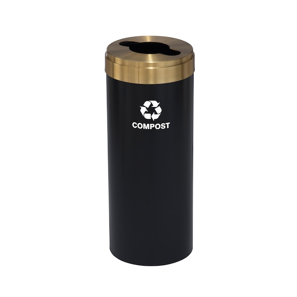 12 gal Round Recycling Bin, Satin Black/Satin Brass