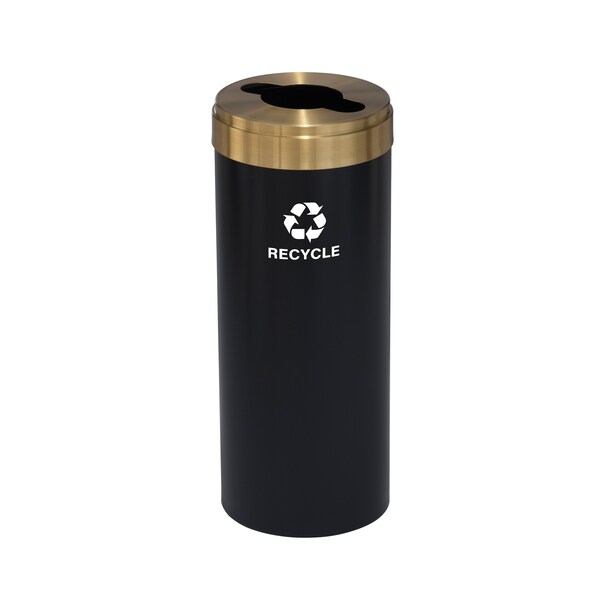 12 gal Round Recycling Bin, Satin Black/Satin Brass